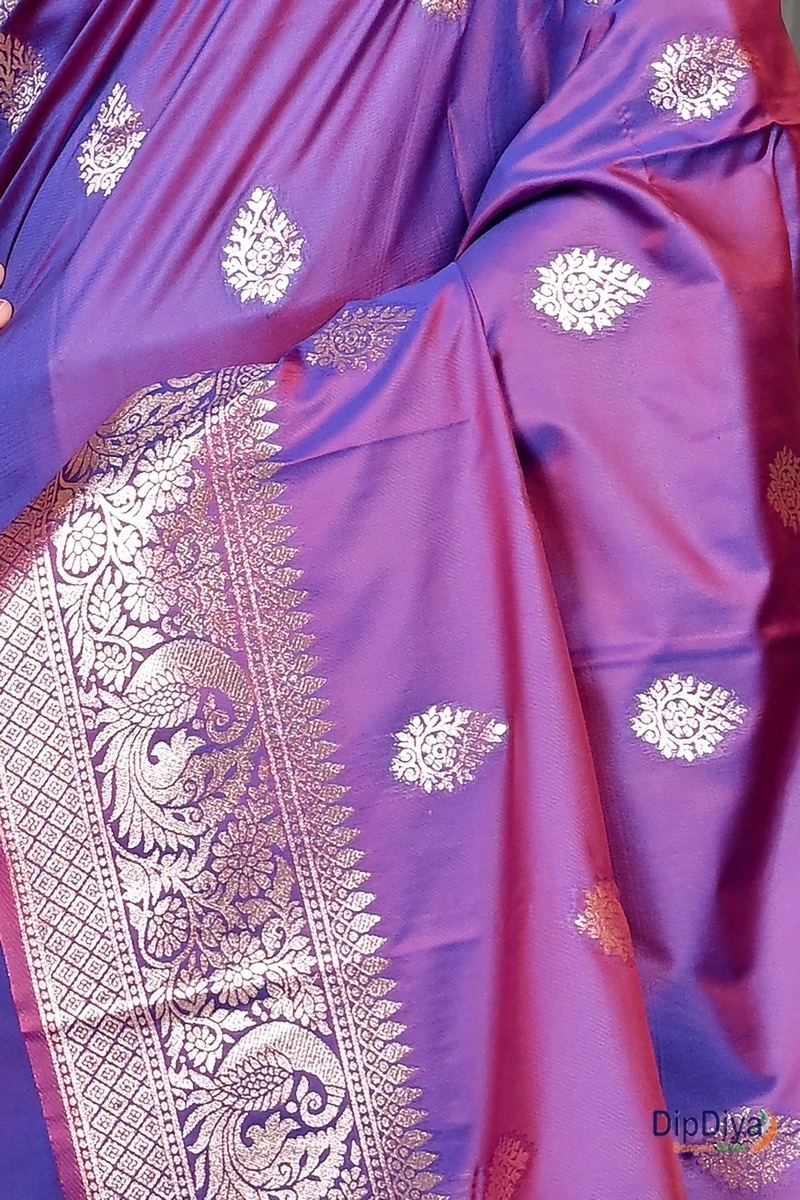Purple Cotton Silk Paromal Kathan Saree (487)